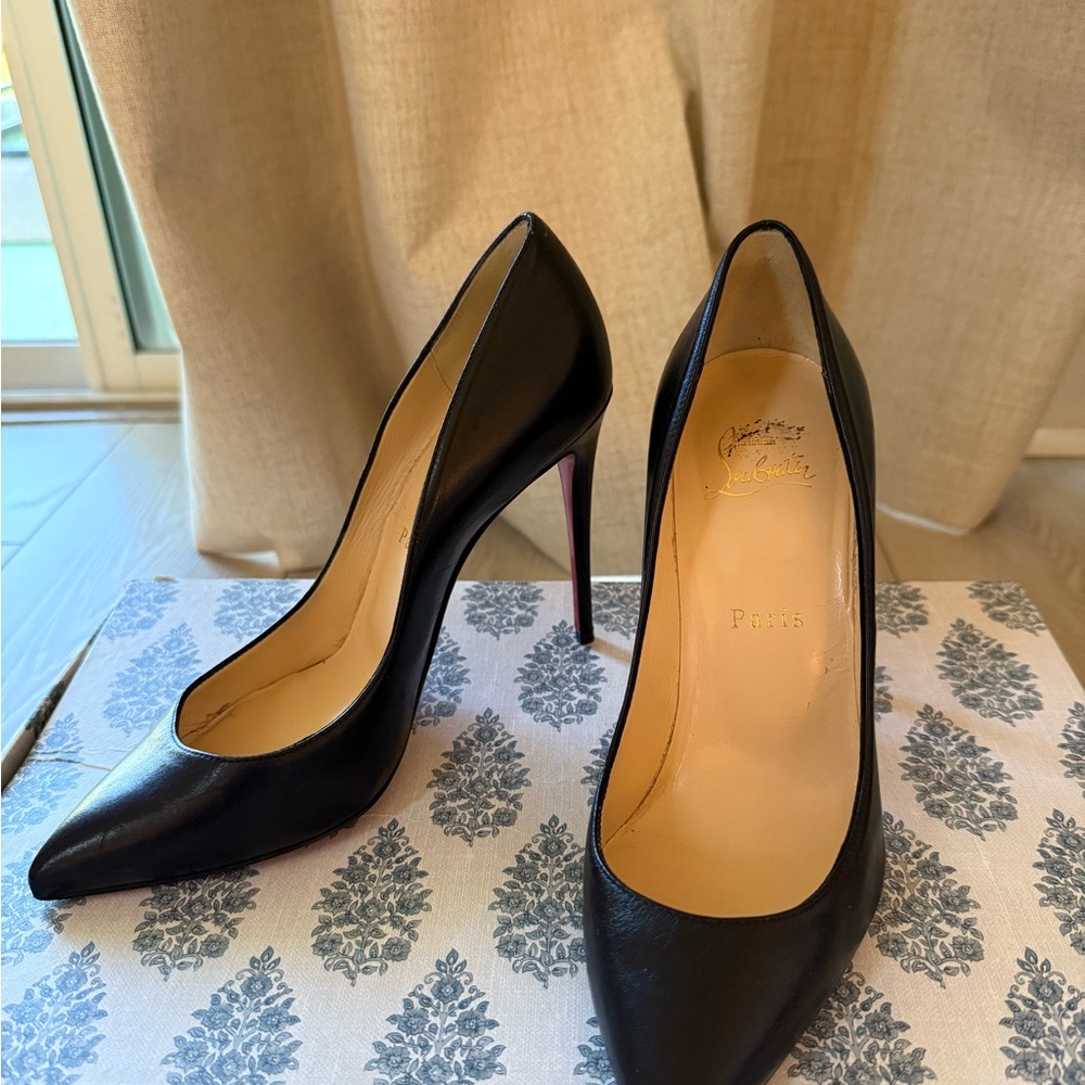 Christian Louboutin Black Leather Heels with Red Soles - Picture 3 of 5